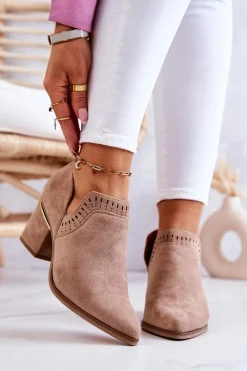 Zamszowe Botki Kowbojki Ażurowe Ciemnobeżowe Valerie