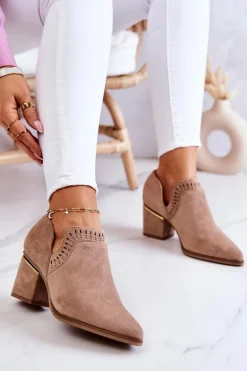 Zamszowe Botki Kowbojki Ażurowe Ciemnobeżowe Valerie