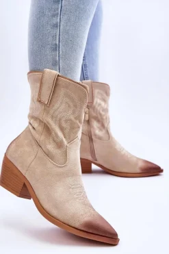 Zamszowe Botki Kowbojki Beżowe Klaira