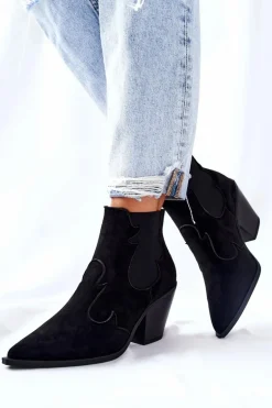 Zamszowe Botki Kowbojki Czarne Maurelle