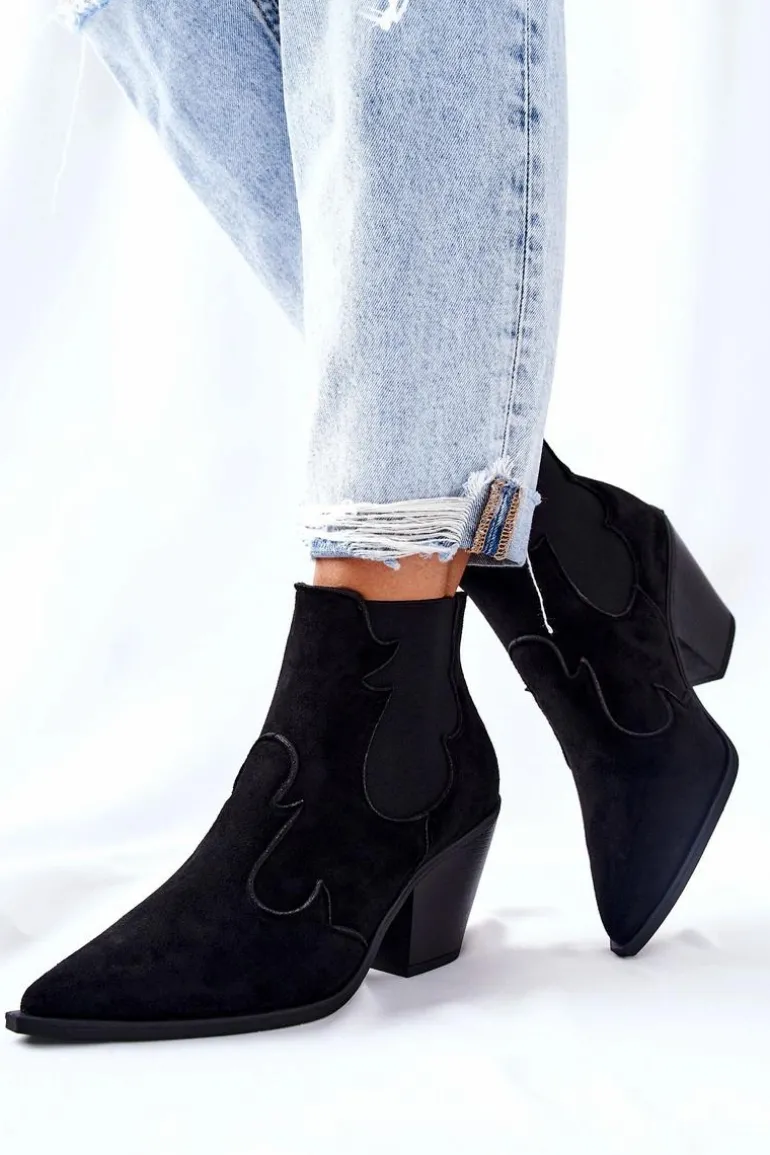 Zamszowe Botki Kowbojki Czarne Maurelle