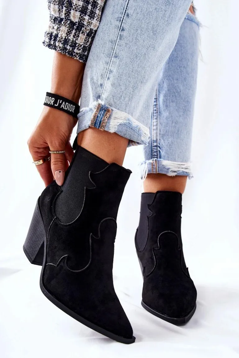 Zamszowe Botki Kowbojki Czarne Maurelle