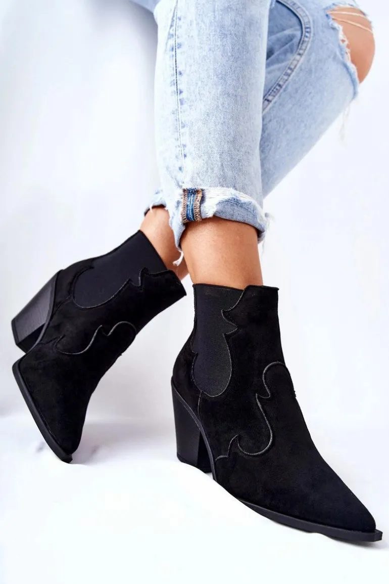 Zamszowe Botki Kowbojki Czarne Maurelle