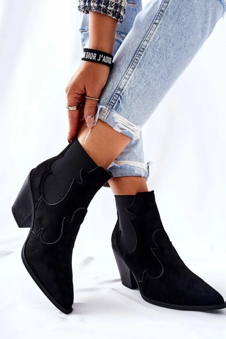 Zamszowe Botki Kowbojki Czarne Maurelle