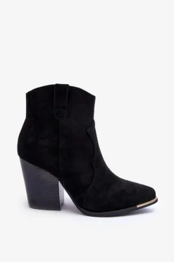 Zamszowe Botki Kowbojki Na Obcasie Czarne Lotoune