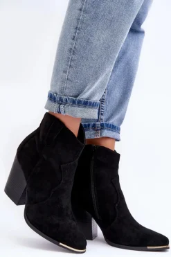 Zamszowe Botki Kowbojki Na Obcasie Czarne Lotoune