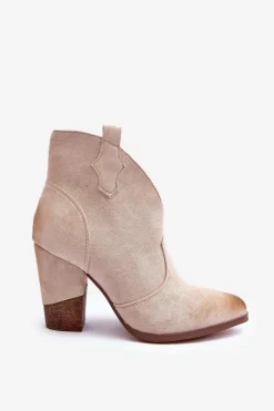 Zamszowe Botki Kowbojki Na Słupku Jasnobeżowe Tanner