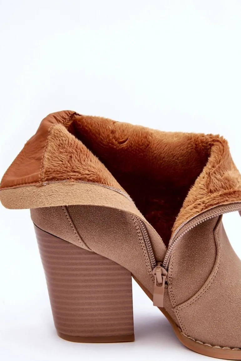 Zamszowe Botki Kowbojki Na Obcasie Beżowe Lotoune