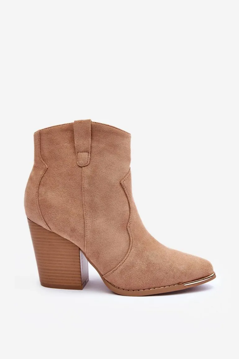 Zamszowe Botki Kowbojki Na Obcasie Beżowe Lotoune