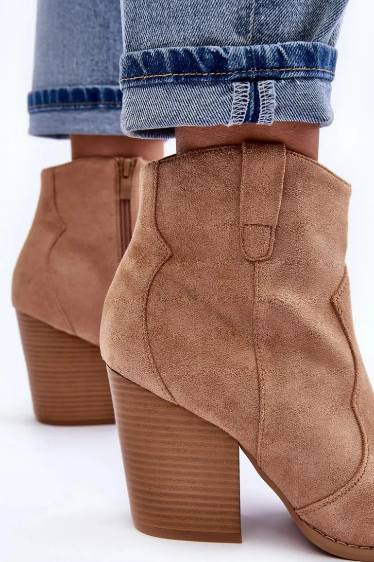 Zamszowe Botki Kowbojki Na Obcasie Beżowe Lotoune