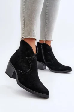 Zamszowe Botki Kowbojki Na Suwak D&A SN622-29 Czarne