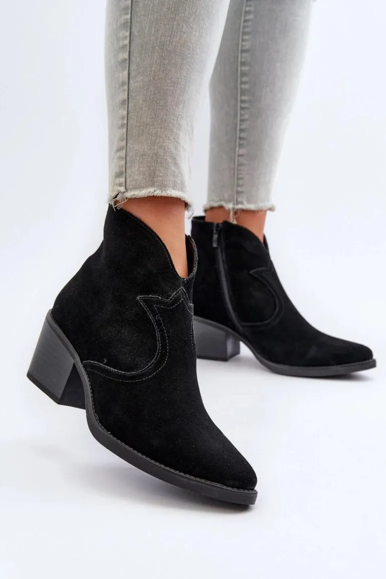 Zamszowe Botki Kowbojki Na Suwak D&A SN622-29 Czarne