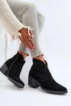 Zamszowe Botki Kowbojki Na Suwak D&A SN622-29 Czarne