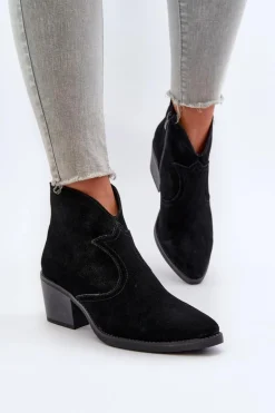 Zamszowe Botki Kowbojki Na Suwak D&A SN622-29 Czarne