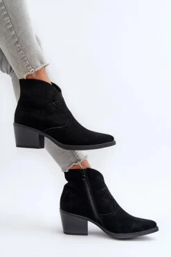 Zamszowe Botki Kowbojki Na Suwak D&A SN622-29 Czarne