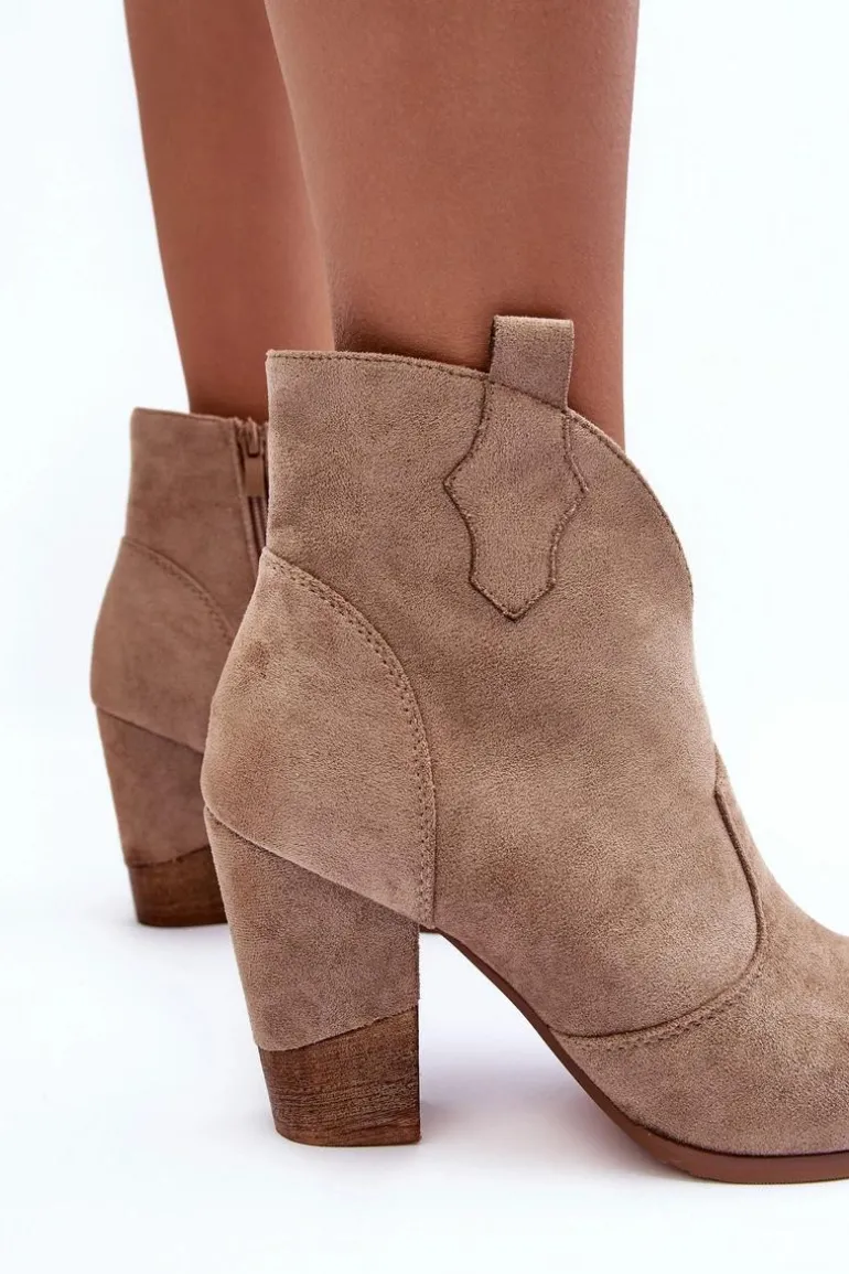 Zamszowe Botki Kowbojki Na Słupku Beżowe Tanner