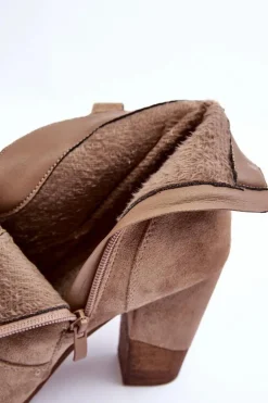 Zamszowe Botki Kowbojki Na Słupku Beżowe Tanner