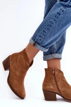 Zamszowe Botki Kowbojki Na Suwak D&A SN622-29 Camel