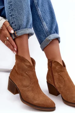 Zamszowe Botki Kowbojki Na Suwak D&A SN622-29 Camel