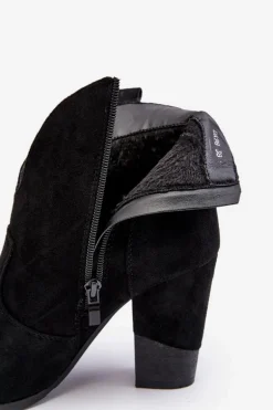 Zamszowe Botki Kowbojki Na Słupku Czarne Tanner