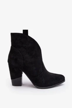 Zamszowe Botki Kowbojki Na Słupku Czarne Tanner