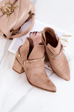 Zamszowe Botki Kowbojki Z Paskami Ciemnobeżowe Inessa