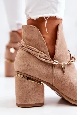 Zamszowe Botki Kowbojki Z Paskami Ciemnobeżowe Inessa