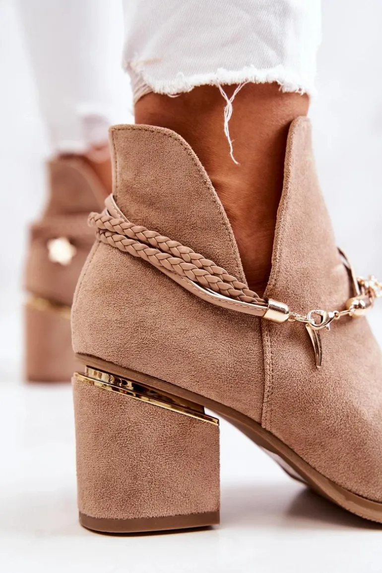 Zamszowe Botki Kowbojki Z Paskami Ciemnobeżowe Inessa