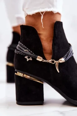 Zamszowe Botki Kowbojki Z Paskami Czarne Inessa