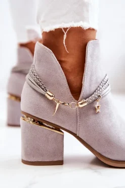 Zamszowe Botki Kowbojki Z Paskami Szare Inessa