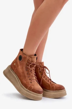 Zamszowe Botki Na Masywnej Platformie Maciejka 06309-29 Brązowe