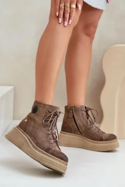 Zamszowe Botki Na Masywnej Platformie Maciejka 06309-02 Ciemnobrązowe