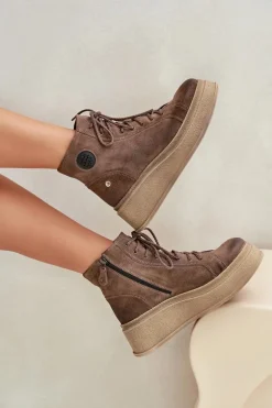 Zamszowe Botki Na Masywnej Platformie Maciejka 06309-02 Ciemnobrązowe