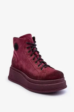 Zamszowe Botki Na Masywnej Platformie Maciejka 06309-23 Bordowe