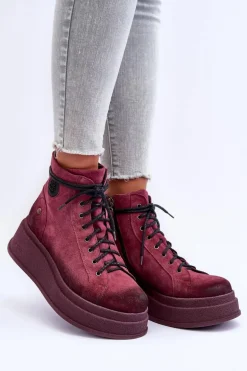 Zamszowe Botki Na Masywnej Platformie Maciejka 06309-23 Bordowe