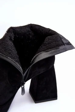 Zamszowe Botki Na Masywnym Obcasie Czarne Abnous