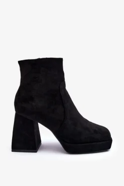 Zamszowe Botki Na Masywnym Obcasie Czarne Abnous