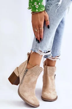 Zamszowe Botki Na Masywnym Obcasie Jasnobeżowe Camden