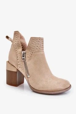 Zamszowe Botki Na Masywnym Obcasie Jasnobeżowe Camden