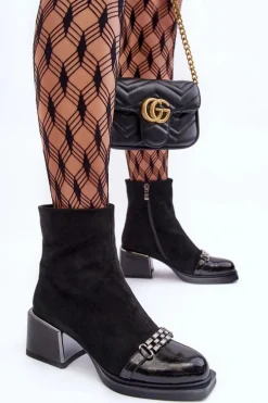 Zamszowe Botki Na Masywnym Klocku S.Barski MR870-70 Czarne