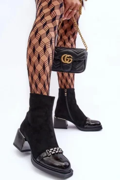 Zamszowe Botki Na Masywnym Klocku S.Barski MR870-70 Czarne