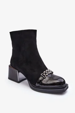 Zamszowe Botki Na Masywnym Klocku S.Barski MR870-70 Czarne