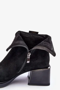 Zamszowe Botki Na Masywnym Klocku S.Barski MR870-70 Czarne