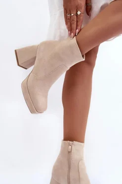 Zamszowe Botki Na Masywnym Obcasie Jasnobeżowe Abnous