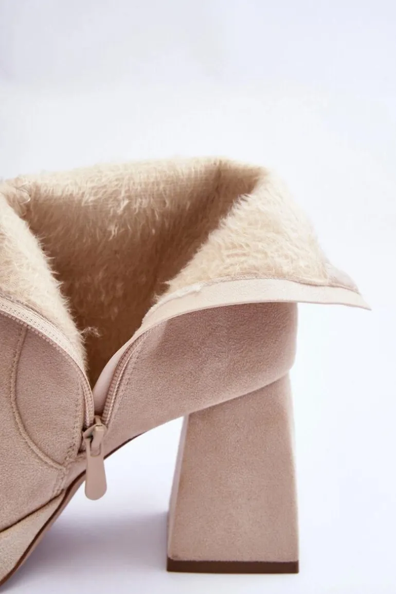 Zamszowe Botki Na Masywnym Obcasie Jasnobeżowe Abnous