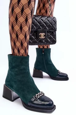 Zamszowe Botki Na Masywnym Klocku S.Barski MR870-70 Zielone