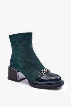 Zamszowe Botki Na Masywnym Klocku S.Barski MR870-70 Zielone