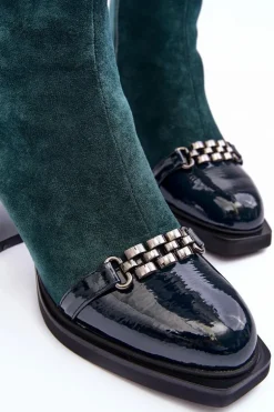 Zamszowe Botki Na Masywnym Klocku S.Barski MR870-70 Zielone