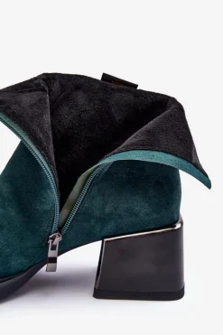 Zamszowe Botki Na Masywnym Klocku S.Barski MR870-70 Zielone