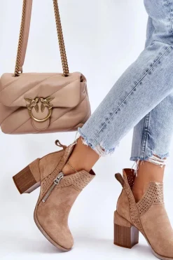 Zamszowe Botki Na Masywnym Obcasie Beżowe Camden